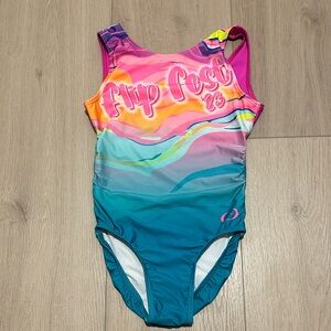 Ozone Flipfest Leotard Split Back Pink Green 2023 Gymnastics Leo Adult Small AS